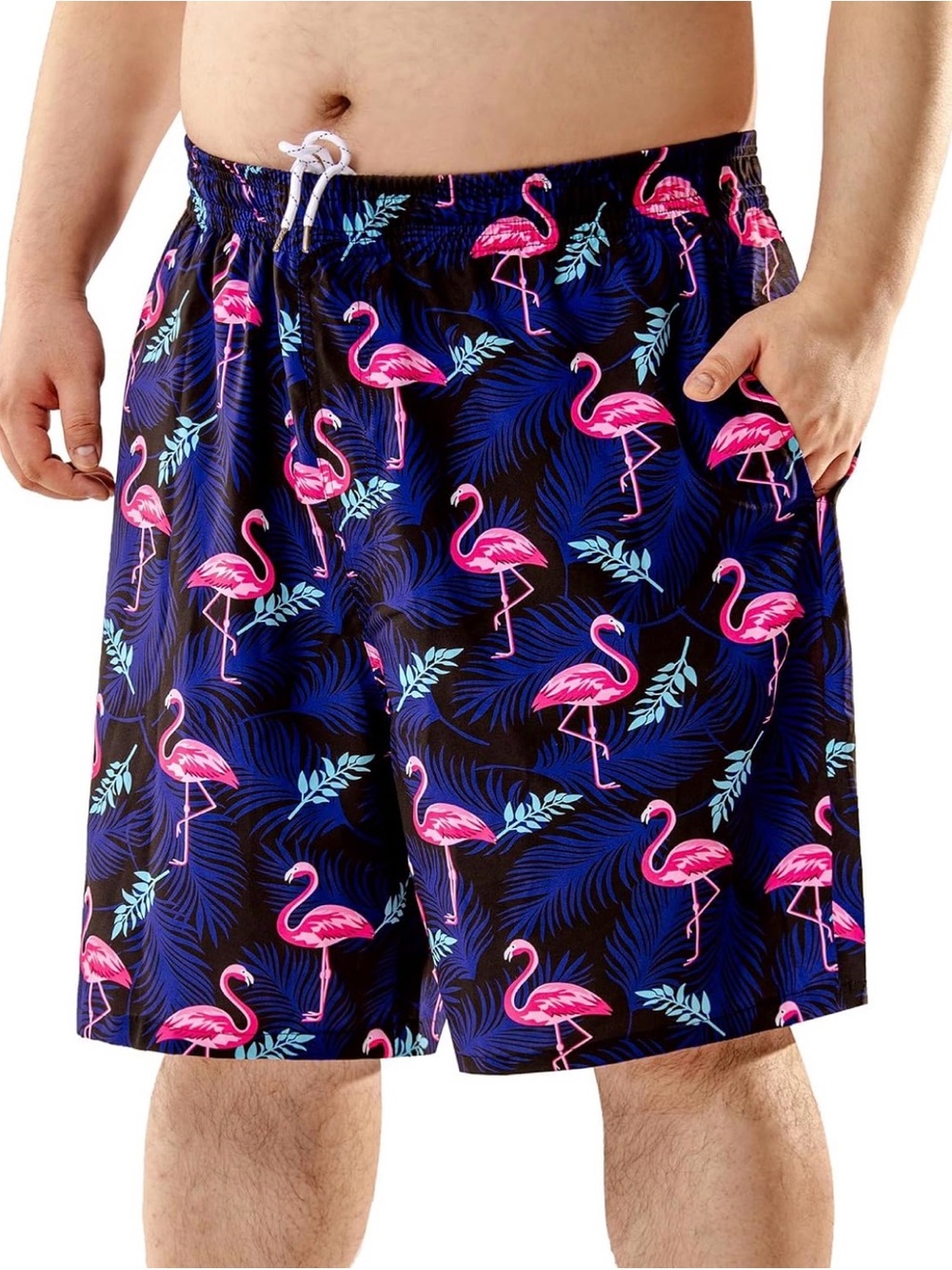Men's Navy Flamingo Print Swim Trunks